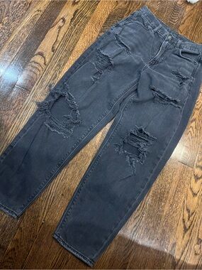 American Eagle Outfitters Black Distressed Slim Straight Jeans